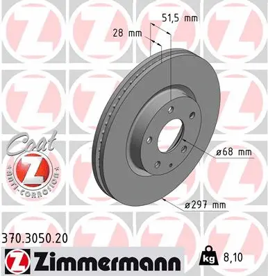 Stabdžių diskas ZIMMERMANN 370.3050.20