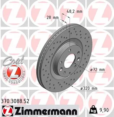 Stabdžių diskas ZIMMERMANN 370.3088.52