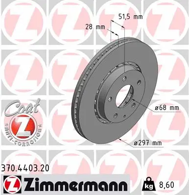 Stabdžių diskas ZIMMERMANN 370.4403.20