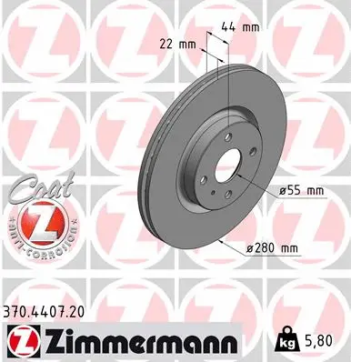 Stabdžių diskas ZIMMERMANN 370.4407.20