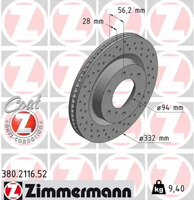Stabdžių diskas ZIMMERMANN 380.2116.52