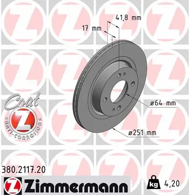 Stabdžių diskas ZIMMERMANN 380.2117.20
