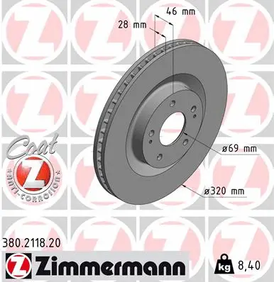 Stabdžių diskas ZIMMERMANN 380.2118.20