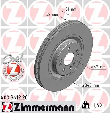 Stabdžių diskas ZIMMERMANN 400.3612.20
