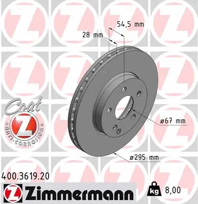 Stabdžių diskas ZIMMERMANN 400.3619.20