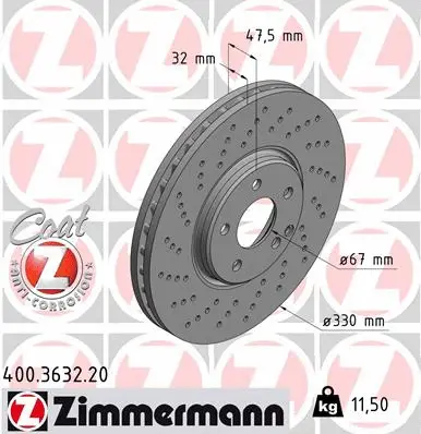 Stabdžių diskas ZIMMERMANN 400.3632.20