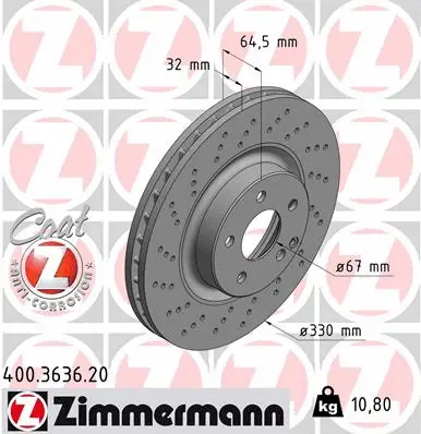 Stabdžių diskas ZIMMERMANN 400.3636.20