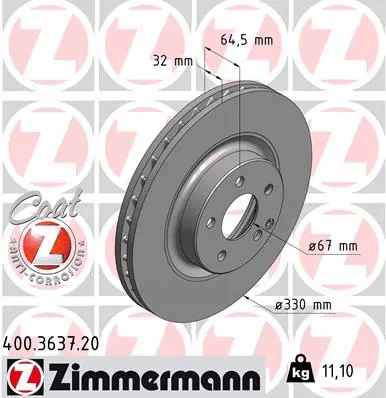 Stabdžių diskas ZIMMERMANN 400.3637.20