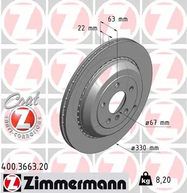 Stabdžių diskas ZIMMERMANN 400.3663.20
