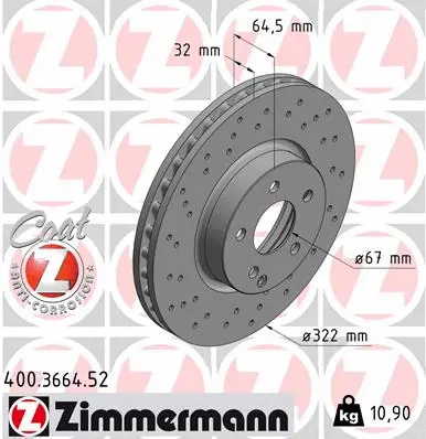 Stabdžių diskas ZIMMERMANN 400.3664.52