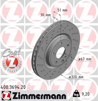 Stabdžių diskas ZIMMERMANN 400.3694.20