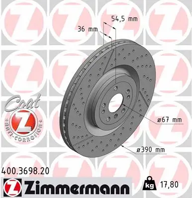 Stabdžių diskas ZIMMERMANN 400.3698.20