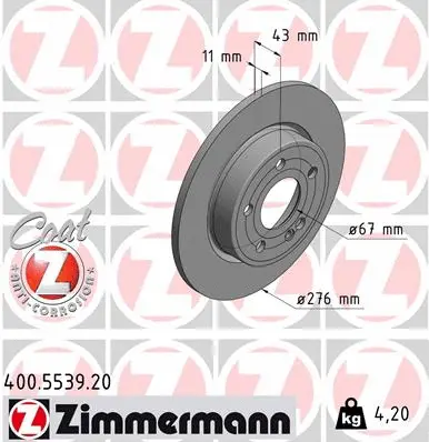 Stabdžių diskas ZIMMERMANN 400.5539.20