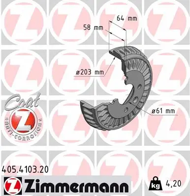 Stabdžių būgnas ZIMMERMANN 405.4103.20