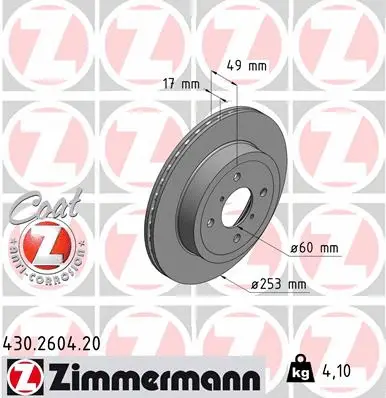 Stabdžių diskas ZIMMERMANN 430.2604.20