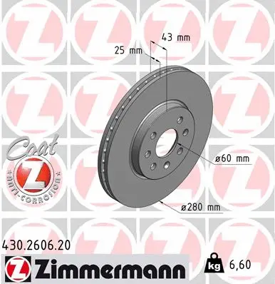 Stabdžių diskas ZIMMERMANN 430.2606.20