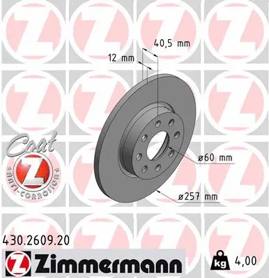 Stabdžių diskas ZIMMERMANN 430.2609.20