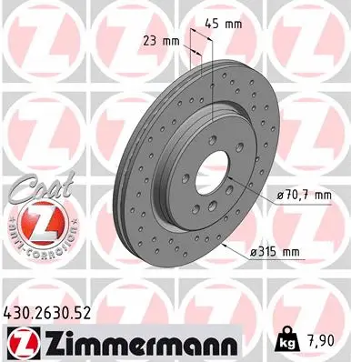Stabdžių diskas ZIMMERMANN 430.2630.52