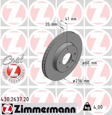 Stabdžių diskas ZIMMERMANN 430.2637.20