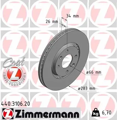 Stabdžių diskas ZIMMERMANN 440.3106.20