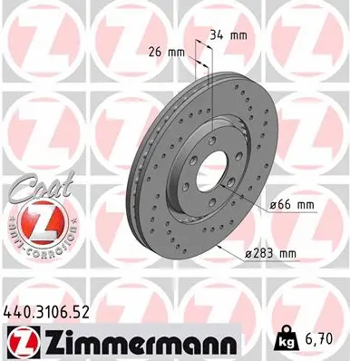 Stabdžių diskas ZIMMERMANN 440.3106.52