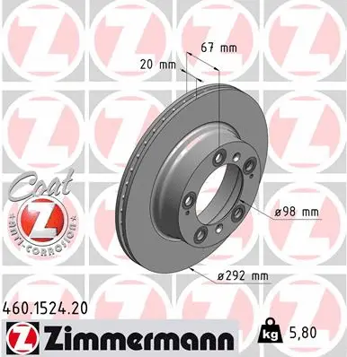 Stabdžių diskas ZIMMERMANN 460.1524.20