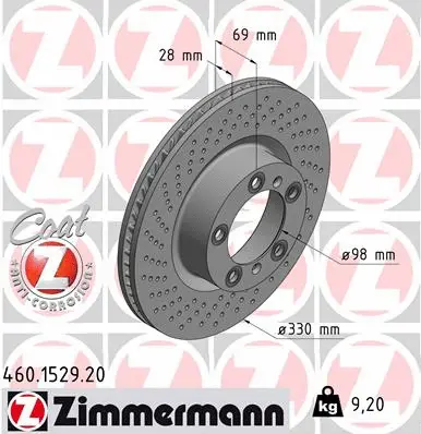 Stabdžių diskas ZIMMERMANN 460.1529.20