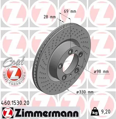Stabdžių diskas ZIMMERMANN 460.1530.20