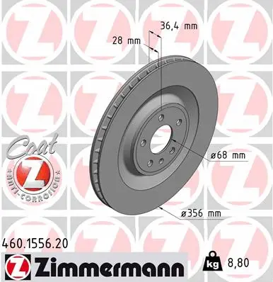 Stabdžių diskas ZIMMERMANN 460.1556.20