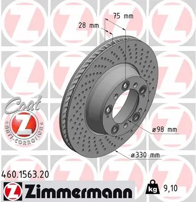 Stabdžių diskas ZIMMERMANN 460.1563.20