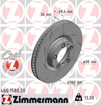 Stabdžių diskas ZIMMERMANN 460.1580.20