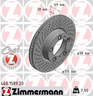 Stabdžių diskas ZIMMERMANN 460.1589.20