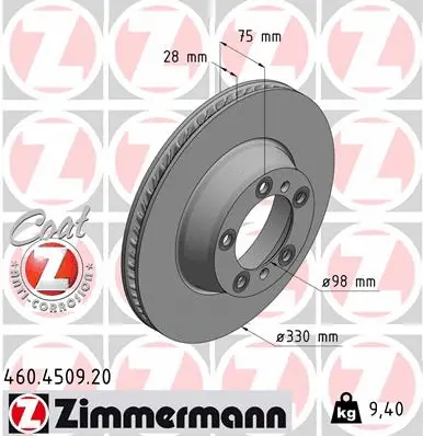 Stabdžių diskas ZIMMERMANN 460.4509.20