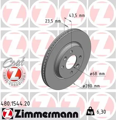 Stabdžių diskas ZIMMERMANN 480.1544.20