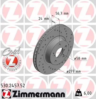 Stabdžių diskas ZIMMERMANN 530.2457.52