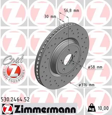 Stabdžių diskas ZIMMERMANN 530.2464.52