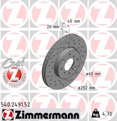 Stabdžių diskas ZIMMERMANN 540.2491.52