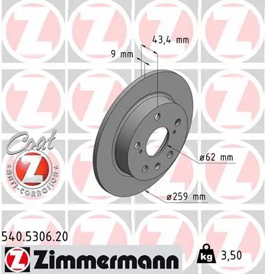 Stabdžių diskas ZIMMERMANN 540.5306.20