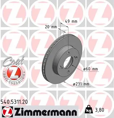 Stabdžių diskas ZIMMERMANN 540.5311.20