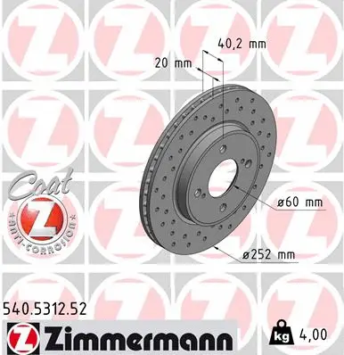 Stabdžių diskas ZIMMERMANN 540.5312.52