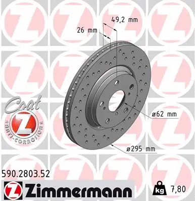 Stabdžių diskas ZIMMERMANN 590.2803.52
