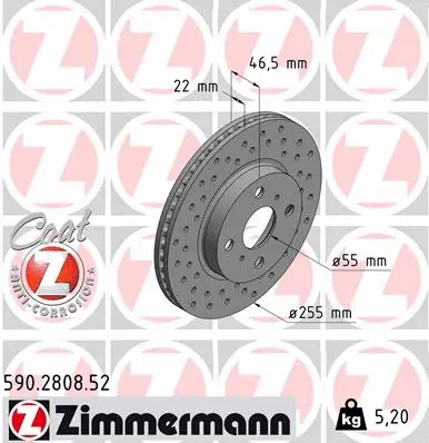Stabdžių diskas ZIMMERMANN 590.2808.52
