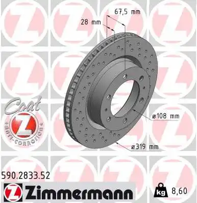 Stabdžių diskas ZIMMERMANN 590.2833.52