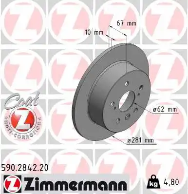 Stabdžių diskas ZIMMERMANN 590.2842.20