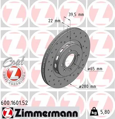 Stabdžių diskas ZIMMERMANN 600.1601.52
