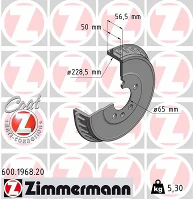 Stabdžių būgnas ZIMMERMANN 600.1968.20