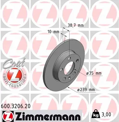 Stabdžių diskas ZIMMERMANN 600.3206.20