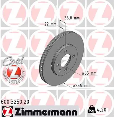 Stabdžių diskas ZIMMERMANN 600.3250.20