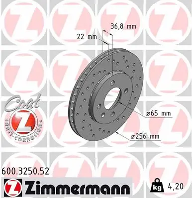 Stabdžių diskas ZIMMERMANN 600.3250.52