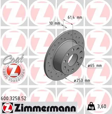 Stabdžių diskas ZIMMERMANN 600.3258.52